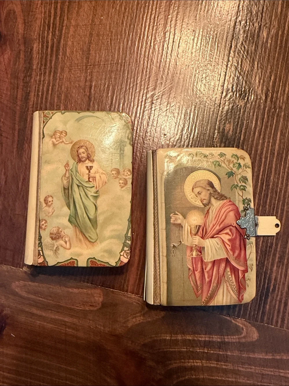 Antique Religious Prayer Book Pair- Vintage Jesus Illustrations